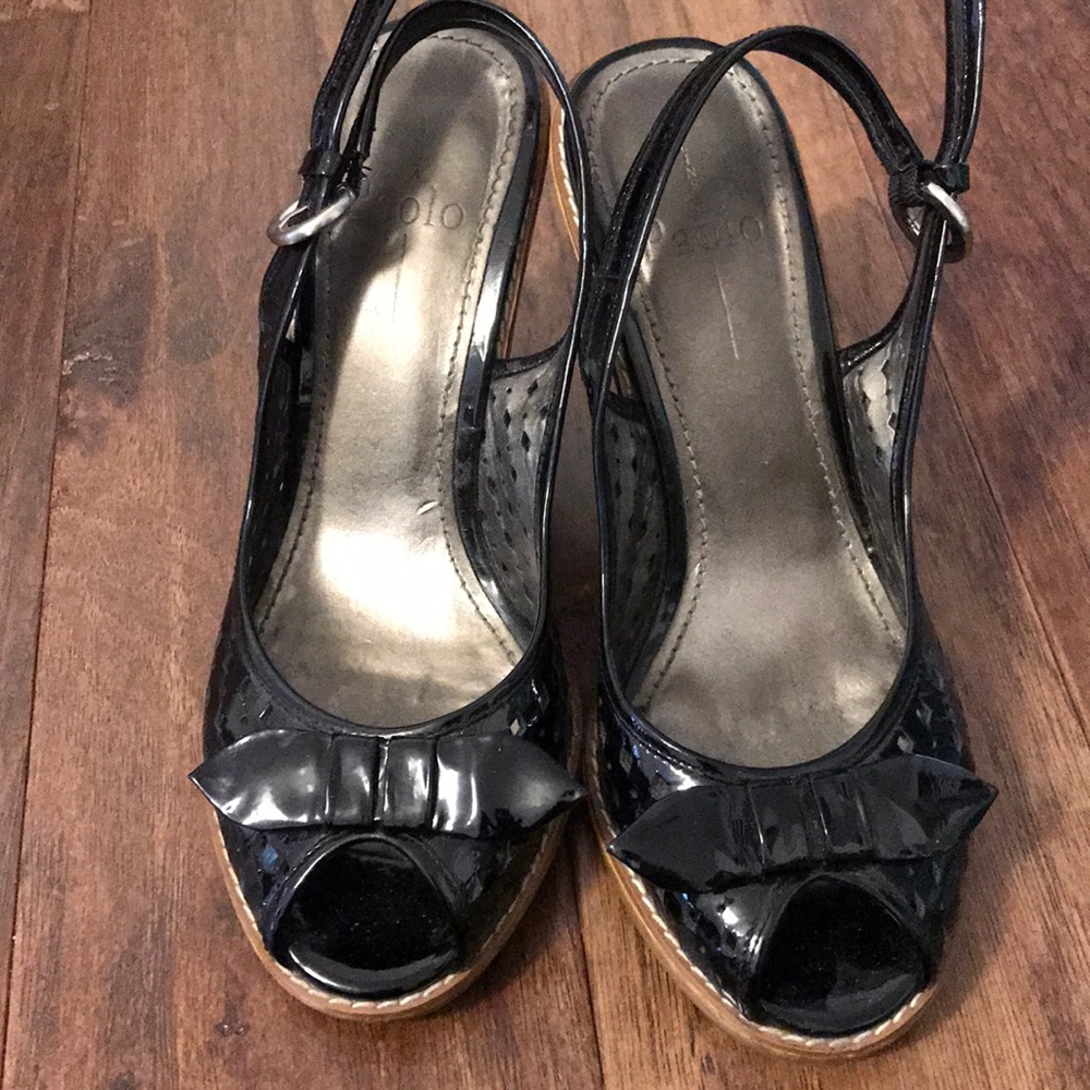 Paolo wedge peep toe black shoes size 7